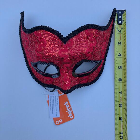 NEW Red Masquerade Mask Lace Glitter Devil Mardi Gras Party Costume Halloween - Picture 5 of 5